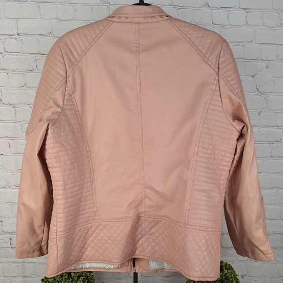 Royalty For Me Pink Pleather Biker Jacket With Faux Fur Lining - Picture 2 of 10